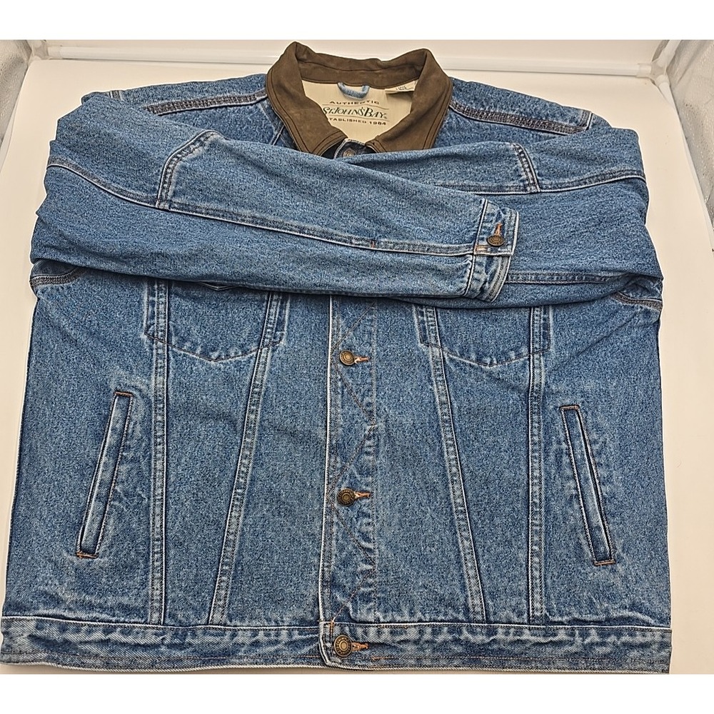 Vintage‎ St Johns Bay Denim Jacket Trucker Jean Coat Retro 90s Leather L - Picture 9 of 12